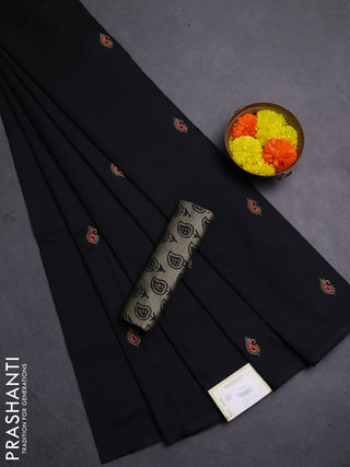 Black & Beige Semi Silk Cotton Saree - Embroidery