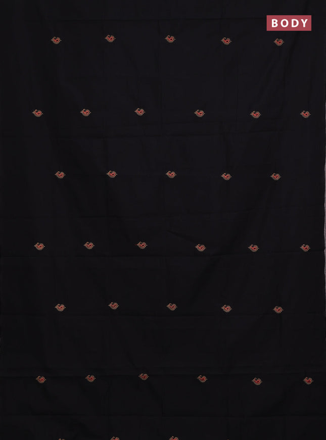 Black & Beige Semi Silk Cotton Saree - Embroidery