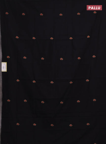 Black & Beige Semi Silk Cotton Saree - Embroidery