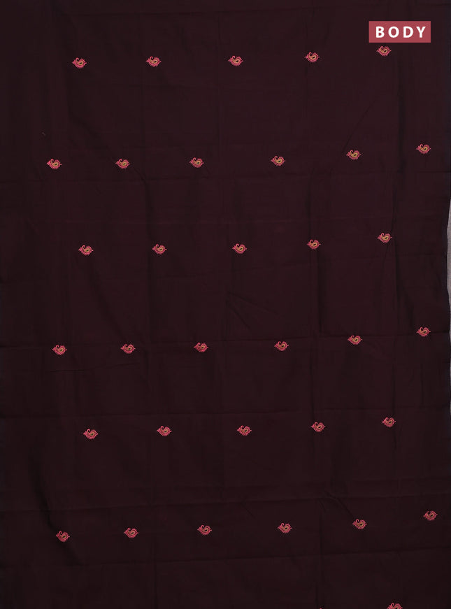 Coffee Brown & Candy Pink Semi Silk Cotton Saree - Embroidery