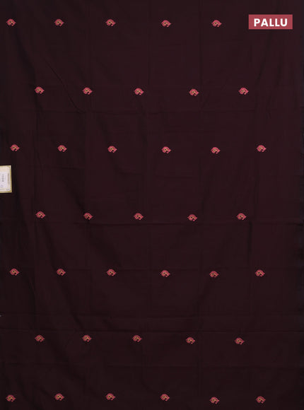 Coffee Brown & Candy Pink Semi Silk Cotton Saree - Embroidery