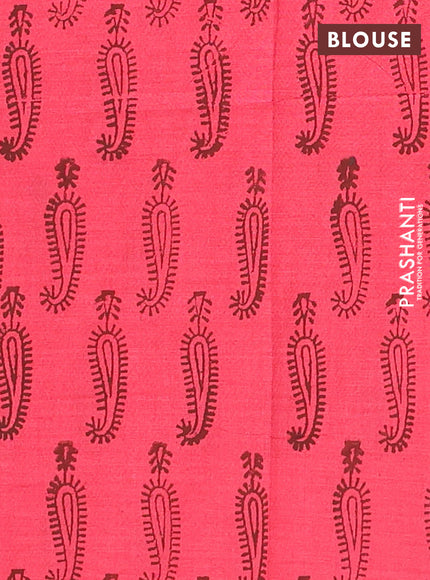 Coffee Brown & Candy Pink Semi Silk Cotton Saree - Embroidery