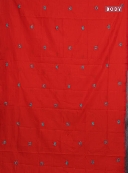 Red & Grey Semi Silk Cotton Saree - Embroidery