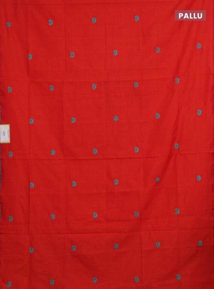 Red & Grey Semi Silk Cotton Saree - Embroidery