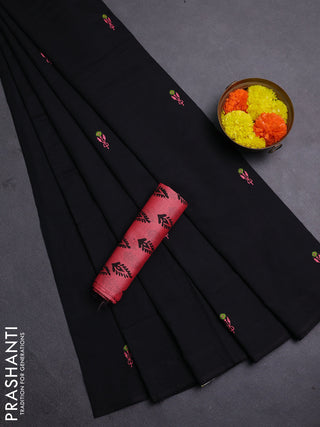 Black & Peach Semi Silk Cotton Saree - Embroidery