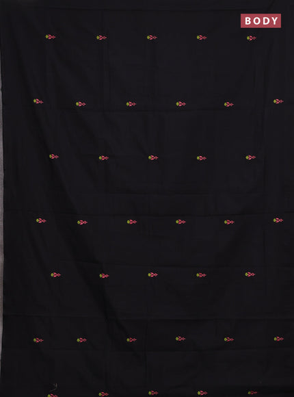 Black & Peach Semi Silk Cotton Saree - Embroidery
