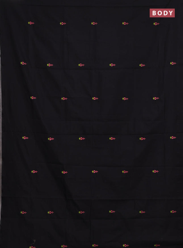 Black & Peach Semi Silk Cotton Saree - Embroidery