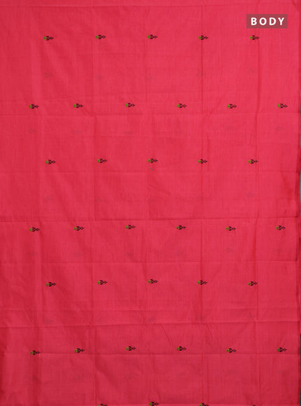 Pink & Coffee Brown Semi Silk Cotton Saree - Embroidery