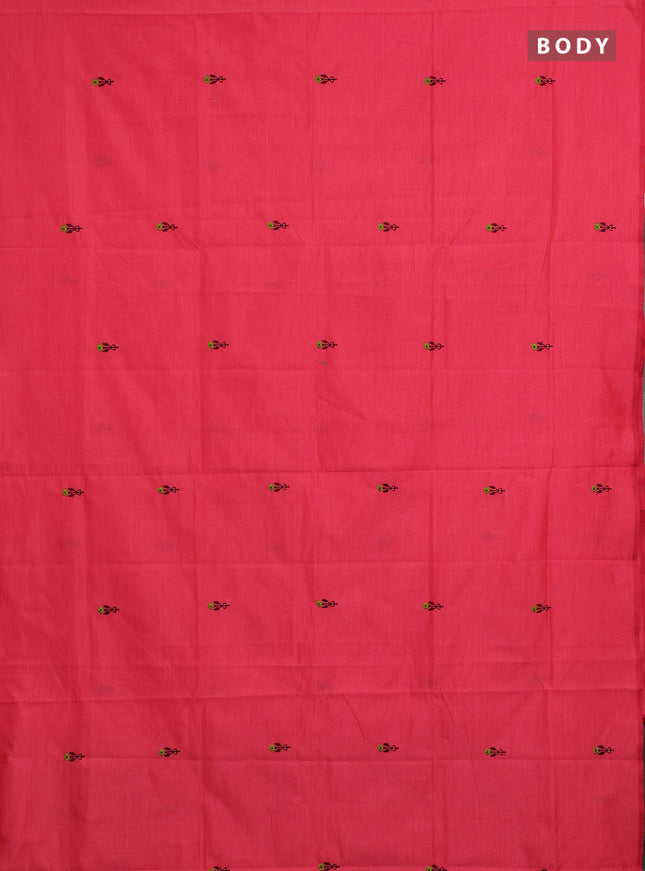 Pink & Coffee Brown Semi Silk Cotton Saree - Embroidery