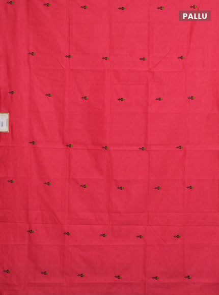Pink & Coffee Brown Semi Silk Cotton Saree - Embroidery