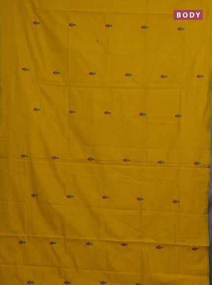 Mustard Yellow & Teal Green Semi Silk Cotton Saree - Embroidery