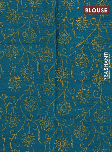 Mustard Yellow & Teal Green Semi Silk Cotton Saree - Embroidery