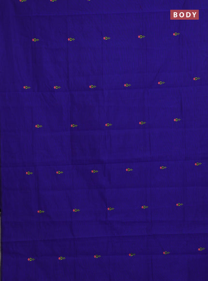 Blue & Green Semi Silk Cotton Saree - Embroidery