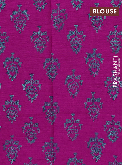 Teal Blue & Magenta Pink Semi Silk Cotton Saree - Embroidery