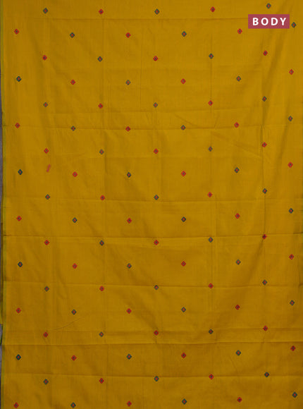 Mustard Yellow & Teal Green Semi Silk Cotton Saree - Embroidery