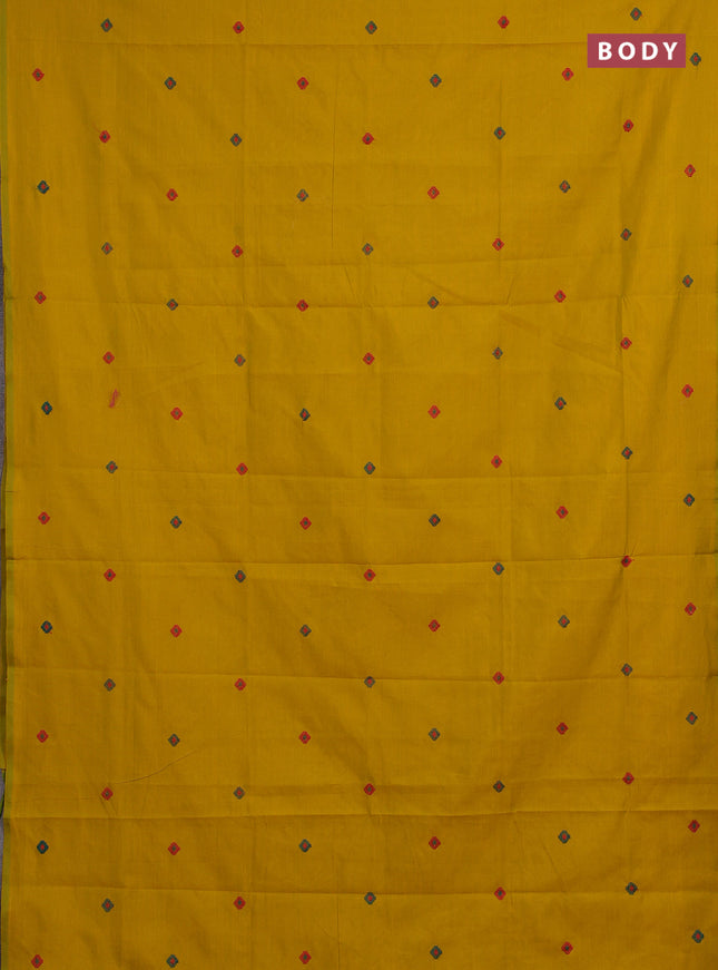 Mustard Yellow & Teal Green Semi Silk Cotton Saree - Embroidery