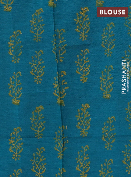 Mustard Yellow & Teal Green Semi Silk Cotton Saree - Embroidery
