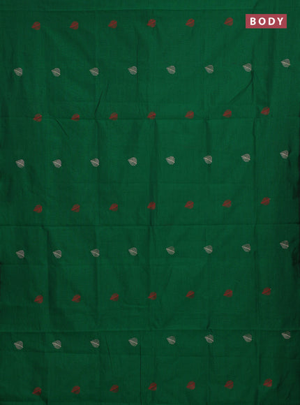Green & Beige Semi Silk Cotton Saree - Embroidery