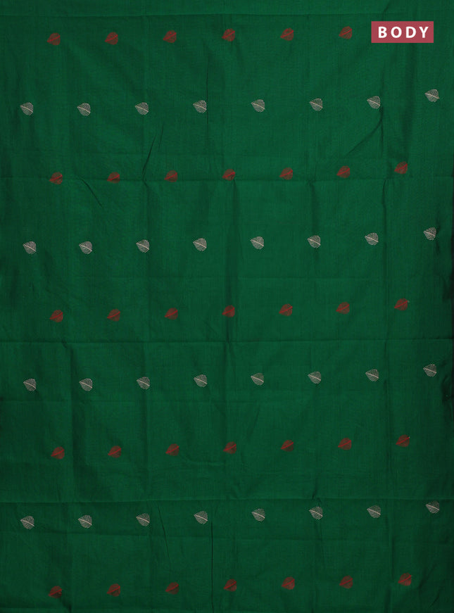 Green & Beige Semi Silk Cotton Saree - Embroidery