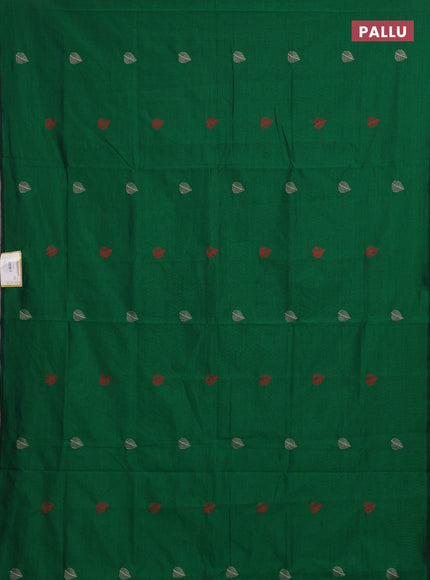 Green & Beige Semi Silk Cotton Saree - Embroidery