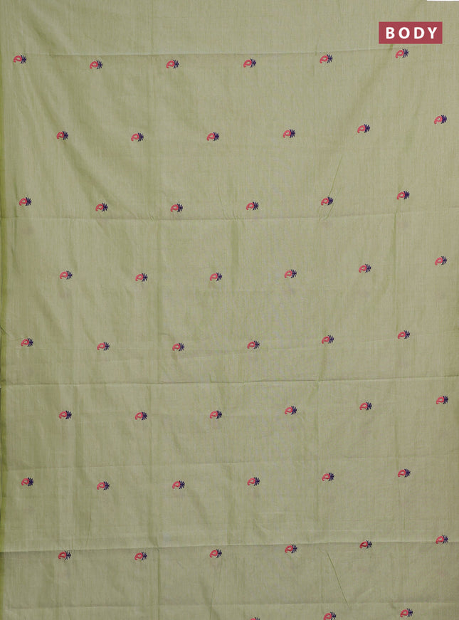 Pista Green & Violet Semi Silk Cotton Saree - Embroidery