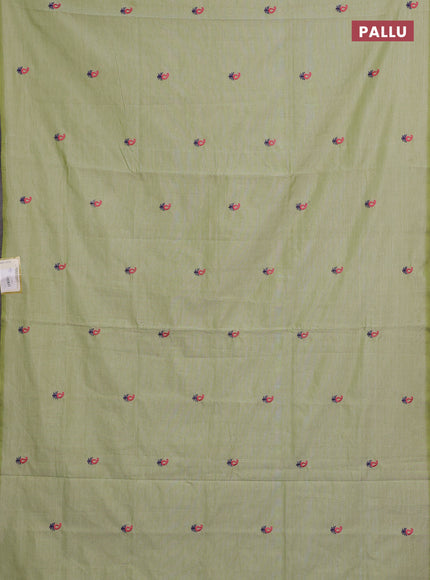 Pista Green & Violet Semi Silk Cotton Saree - Embroidery