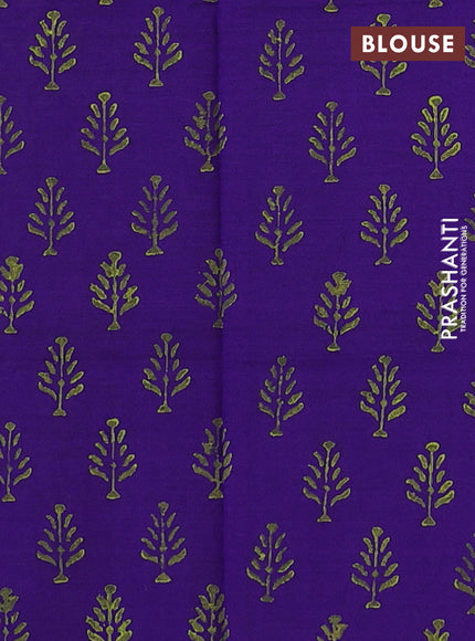 Pista Green & Violet Semi Silk Cotton Saree - Embroidery