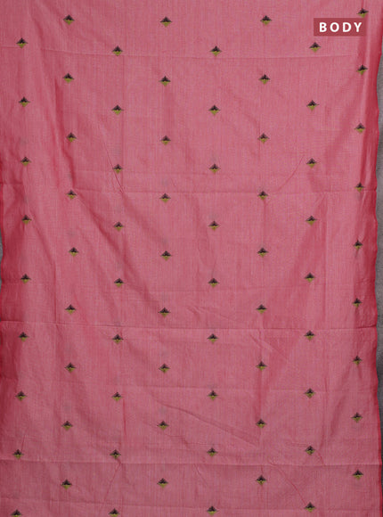 Peach & Black Semi Silk Cotton Saree - Embroidery