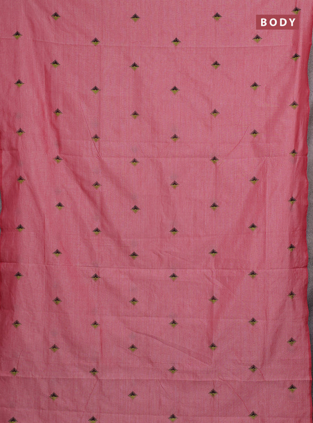 Peach & Black Semi Silk Cotton Saree - Embroidery