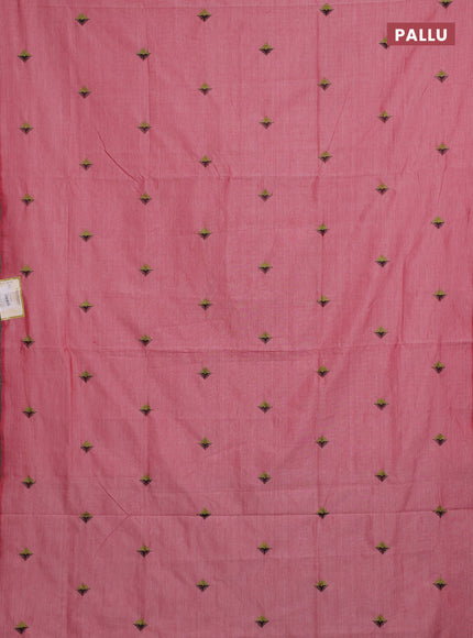 Peach & Black Semi Silk Cotton Saree - Embroidery