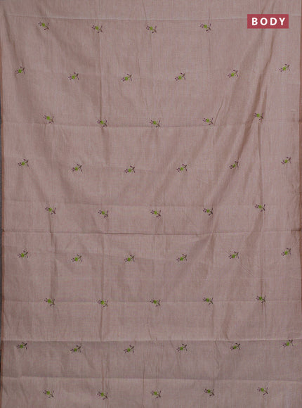 Beige & Purple Semi Silk Cotton Saree - Embroidery