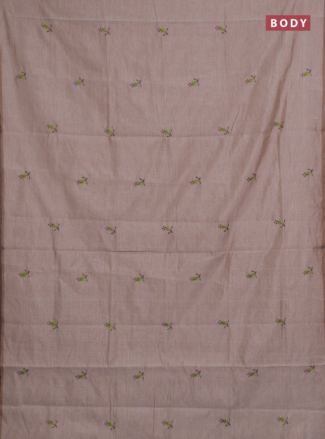 Beige & Purple Semi Silk Cotton Saree - Embroidery