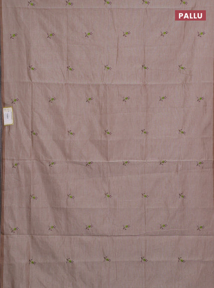 Beige & Purple Semi Silk Cotton Saree - Embroidery