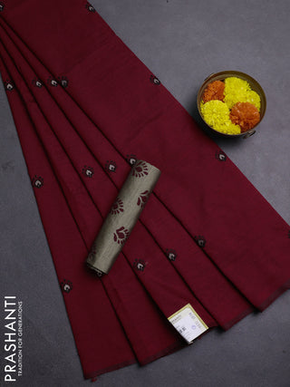 Maroon & Beige Semi Silk Cotton Saree - Embroidery