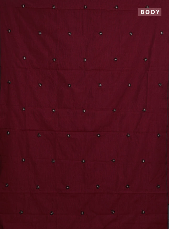 Maroon & Beige Semi Silk Cotton Saree - Embroidery