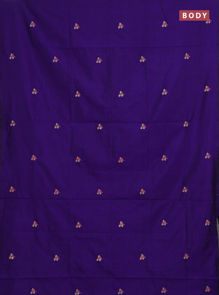 Purple & Beige Semi Silk Cotton Saree - Embroidery