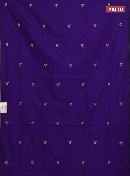 Purple & Beige Semi Silk Cotton Saree - Embroidery