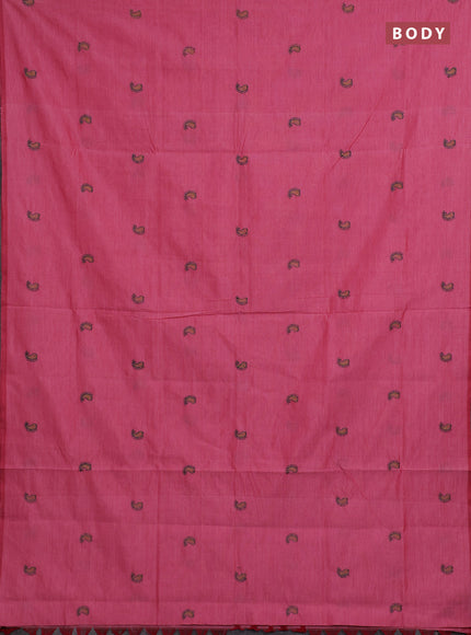 Pink & Teal Green Semi Silk Cotton Saree - Embroidery