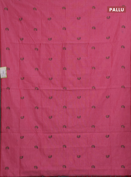 Pink & Teal Green Semi Silk Cotton Saree - Embroidery