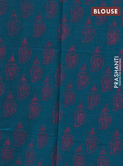 Pink & Teal Green Semi Silk Cotton Saree - Embroidery