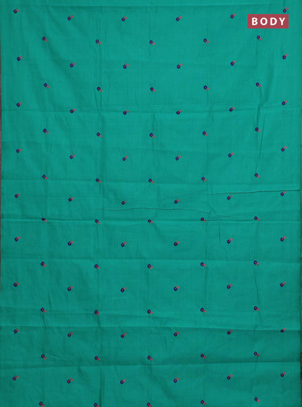 Teal Green & Blue Semi Silk Cotton Saree - Embroidery