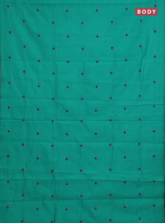 Teal Green & Blue Semi Silk Cotton Saree - Embroidery