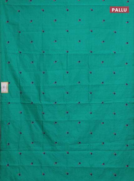 Teal Green & Blue Semi Silk Cotton Saree - Embroidery