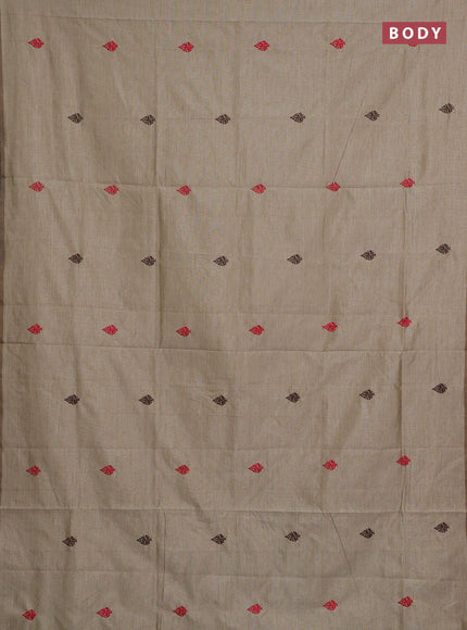 Beige & Coffee Brown Semi Silk Cotton Saree - Embroidery