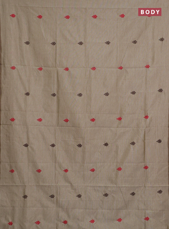 Beige & Coffee Brown Semi Silk Cotton Saree - Embroidery