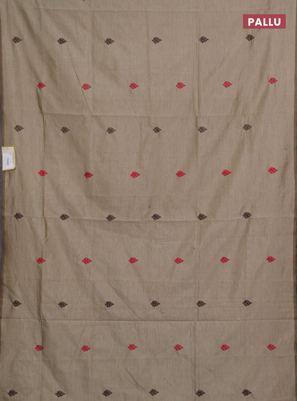Beige & Coffee Brown Semi Silk Cotton Saree - Embroidery