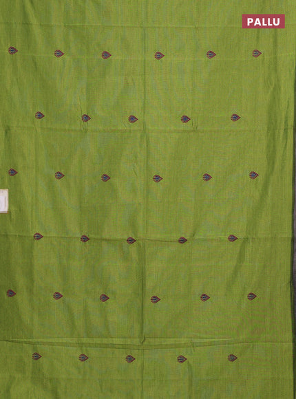 Green & Magenta Pink Semi Silk Cotton Saree - Embroidery