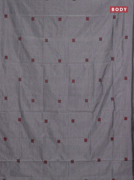 Grey & Red Semi Silk Cotton Saree - Embroidery