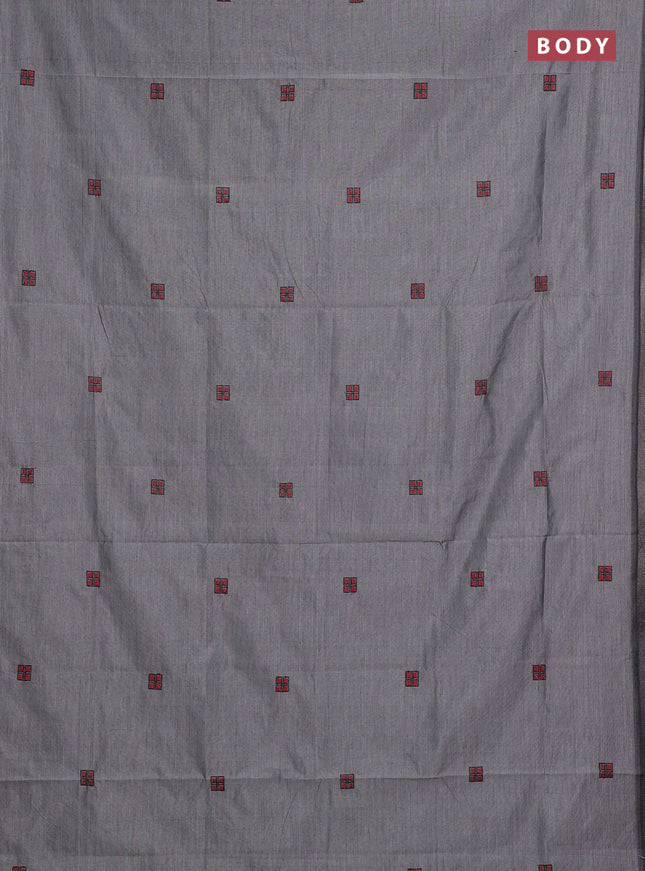 Grey & Red Semi Silk Cotton Saree - Embroidery