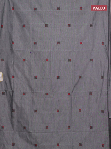 Grey & Red Semi Silk Cotton Saree - Embroidery